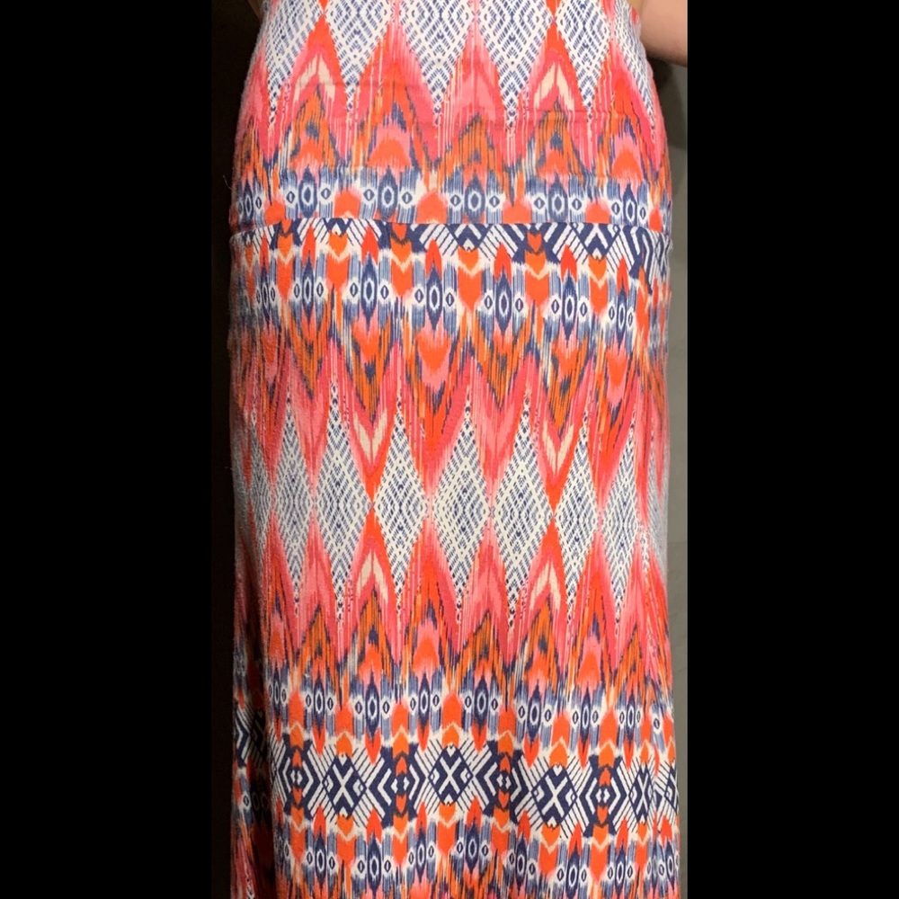 Pink, blue, orange patterned high wasted skirt